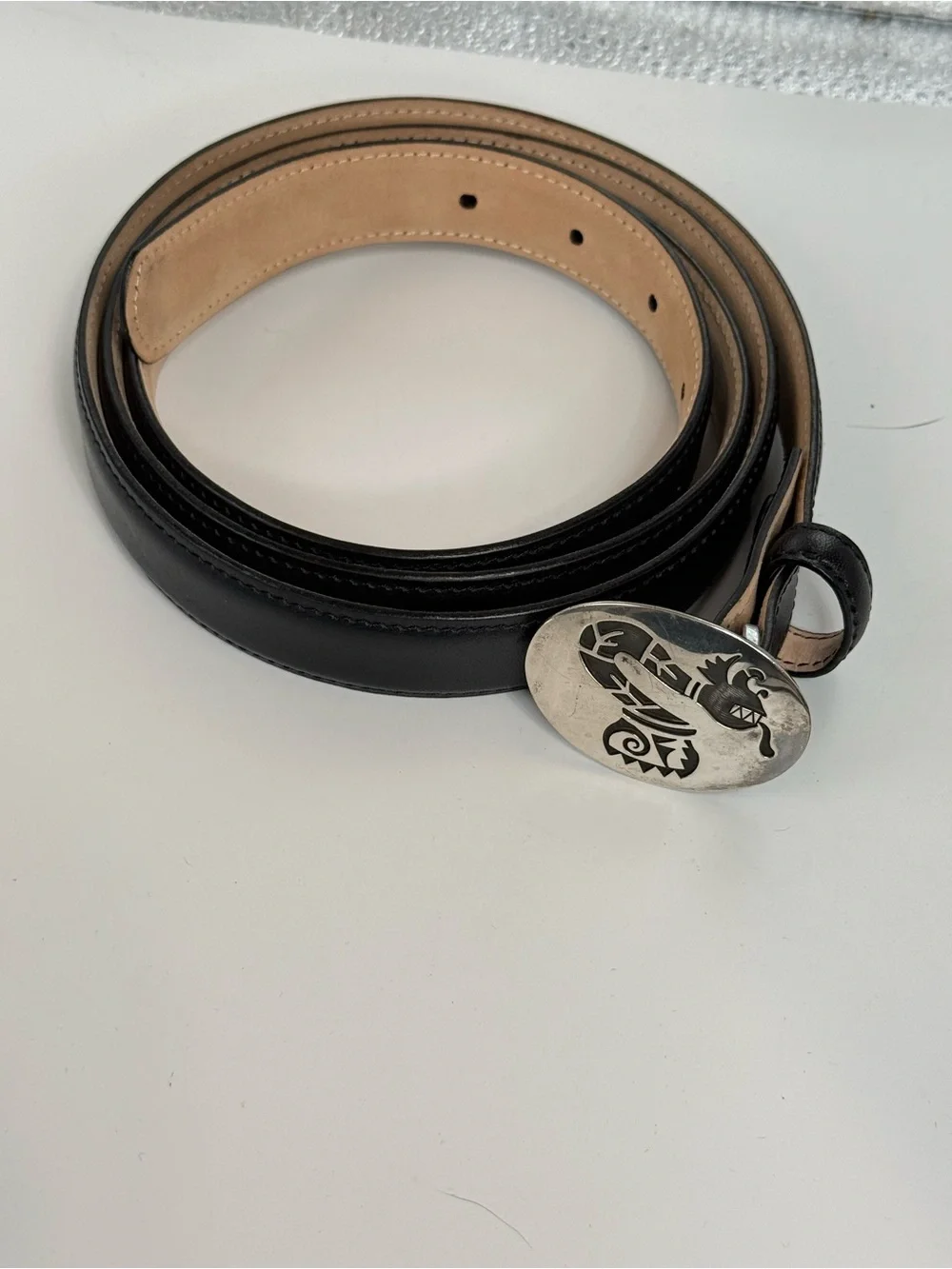 Hopi artist stamp silver overlay belt  sterling buckle Water Serpent (Palölökon)